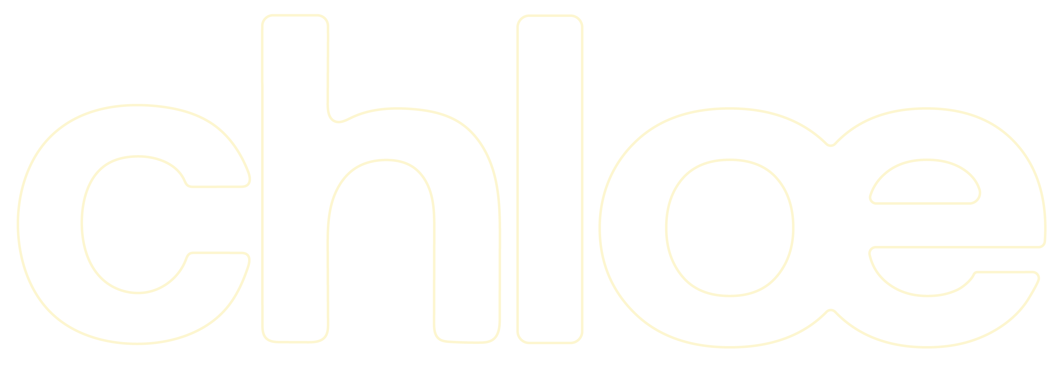 Pilates With Chloe logo. Typography 'Chloe' outline in butter yellow.